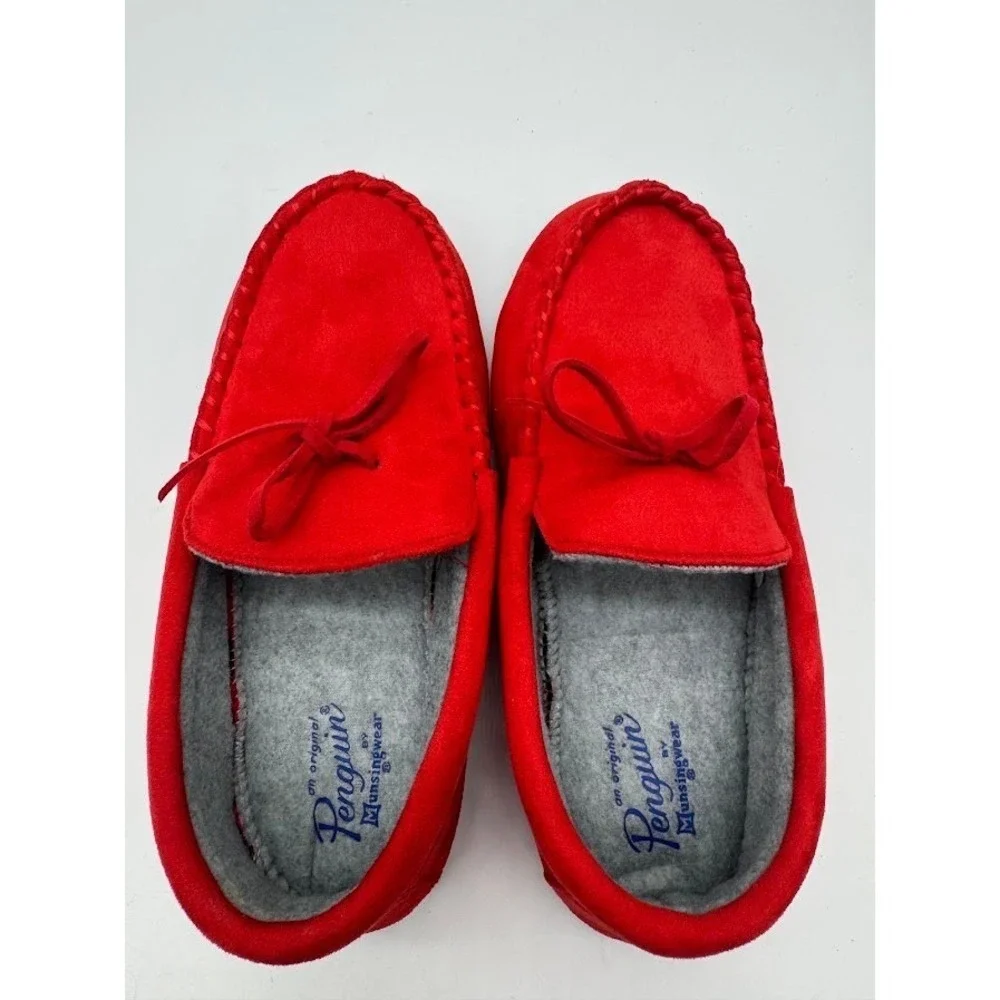 Original Penguin Kids Red Moccasin Slippers Fleece‎ Lined House Shoes Size 4